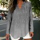thumbnail image 1 of TaTaai Women's Linen Look V Neck Blouse, Long Roll Up Sleeves with Button Cuff Detail, Casual Summer Top for Everyday Wear Gift, 1 of 5