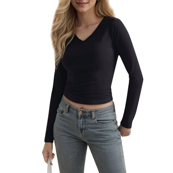 Am Direct Womens V-Neck Milk Silk Bottoming Short Sleeve Top Solid Color Slim Soft Against Skin Basic Model Fall