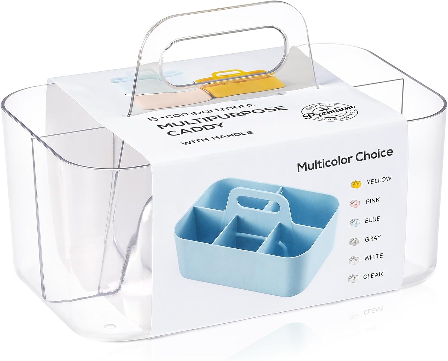 Ahot Multiuse Caddy Organizer with Handle - Stackable Plastic Tote Bin - Art Craft Supplies, Office, Desk, Stationery Pen Holder, Kitchen, Utensil, Makeup, Bathroom, Shower, Cleaning -Clear
