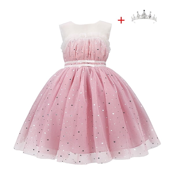 Star Sequin verano niños niñas princesa vestido de fiesta para 3-10 años sin mangas Hada niños ropa informal cumpleaños boda vestido 6T (etiqueta 130) Gao Jinjia LED