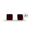 thumbnail image 2 of Decadence 925 Sterling Silver 5mm Square Princess Cut Natural Garnet January Birthstone Screwback Stud Earrings, 2 of 7