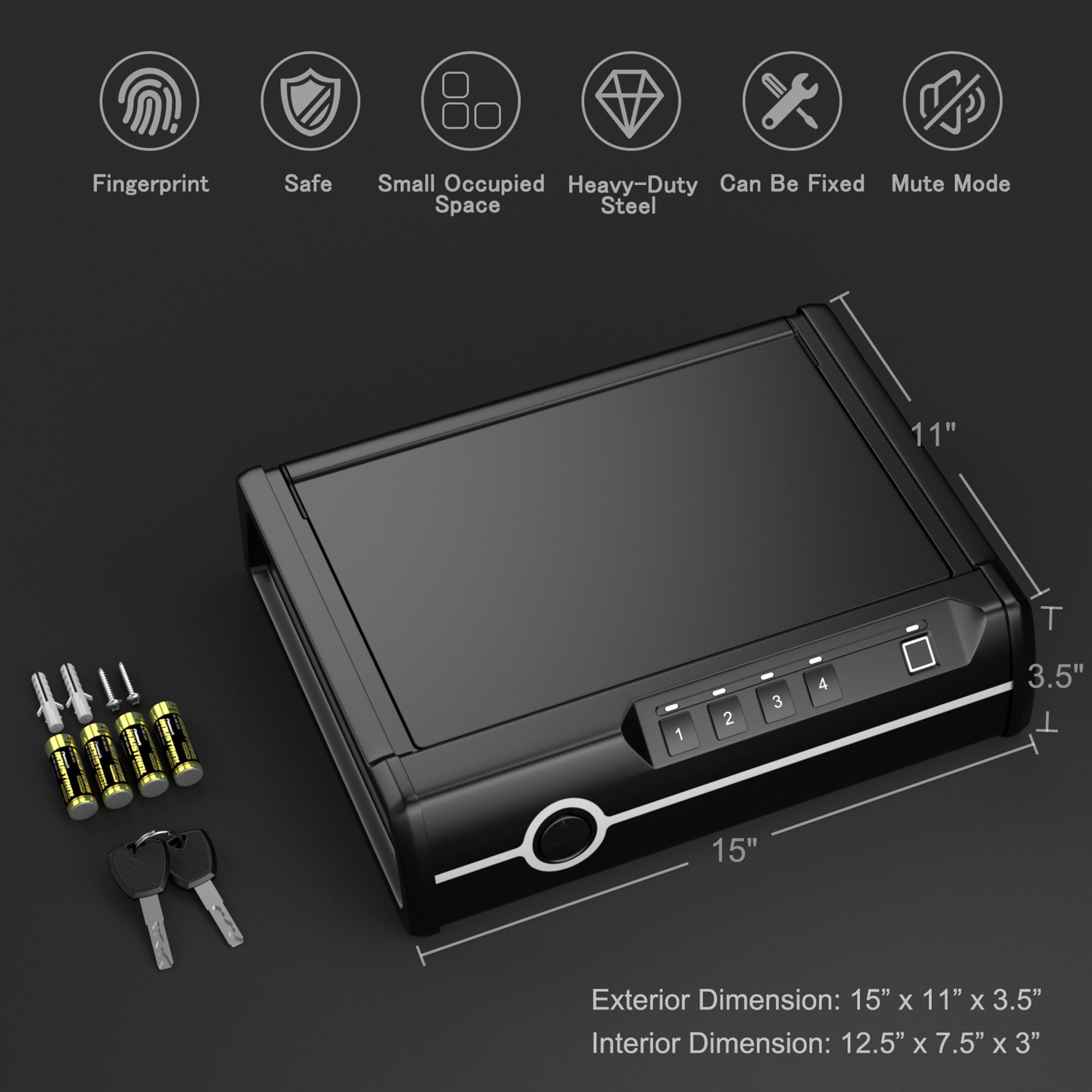 Coffre-fort Sécurisé Pistolet Coffre-fort Biométrique Pour Armes - Sécurité Empreintes Digitales 2 Pistolets Coffre-fort Armes Digital
