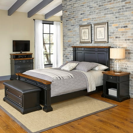 Home Styles Americana King Bed, Night Stand, Media Chest and Upholstered Bench