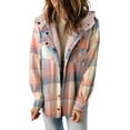 thumbnail image 1 of Womens Plaid Shacket Jacket Long Sleeve Button Down Fleece Hooded Jackets Warm Coat, 1 of 6