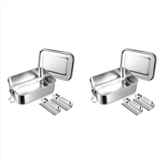 2X Lonchera Bento de 28 Oz, Lonchera de Acero Inoxidable para Adolescentes, Lonchera de Metal con 4 Compartimentos Flexibles, Lonchera de 850 Ml