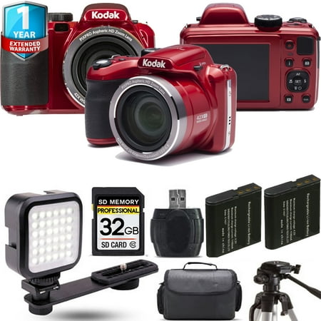 Kodak PIXPRO AZ421 Digital Camera (Red) + Extra Battery + LED +1 Yr Warranty