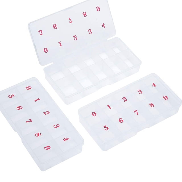 3 Piezas de Puntas de UñAs Postizas Caja de Almacenamiento Transparente con 10 NúMeros Espacios VacíOs Caja de Almacenamiento Contenedor Caja Organizadora de Arte de UñAs