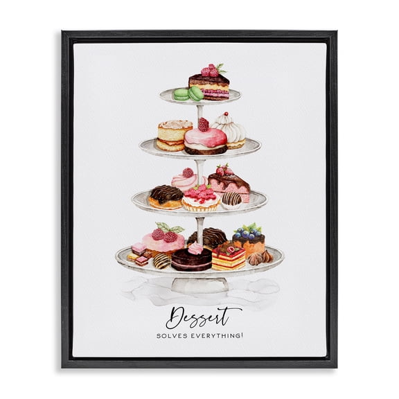 Stupell Industries Dessert Solves Everything Food & Beverage Painting Black Floater Framed Canvas Art Print Wall Art, 17 x 21