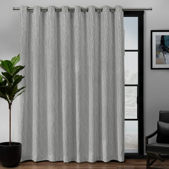 Exclusive Home Forest Hill Patio Woven Room Darkening Blackout Grommet Top Single Curtain Panel, 108"x84", Dove Grey