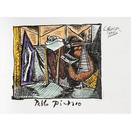 Pablo Picasso 2077 Femme Dessinant Femme Assoupie- Lithograph on Paper 29 In. x 22 In. - Orange- Purple- Black- Yellow
