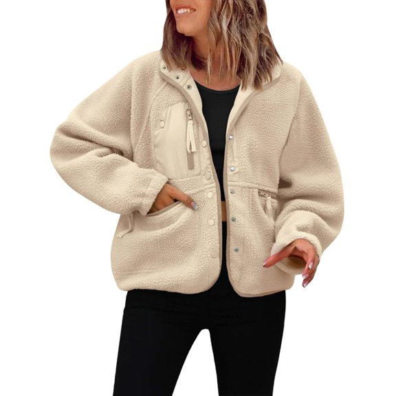 Yokua Thermal Fleece Jacket Button Down Fuzzy Coat for Women Warmth in Cold Weather