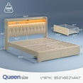 thumbnail image 3 of Greenstell Queen Bed Frame with Storage Drawers, Upholstered Bed with LED Light and Linen Fabric Storage Headboard, Off White, 3 of 7