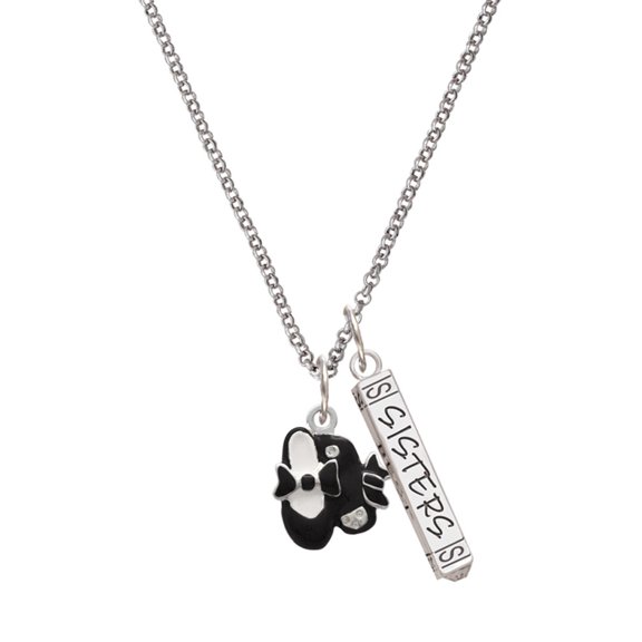 Delight Jewelry Silvertone Black Enamel Tap Shoes Silvertone Sisters Best Friends Forever Bar Charm Necklace, 23"