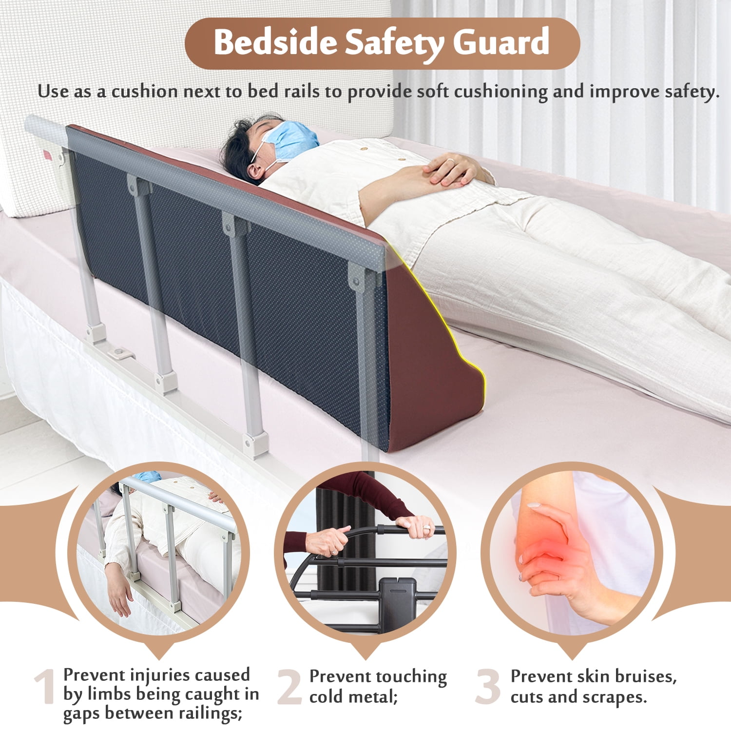 Wedge Pillow for Sleeping, Foam Body Positioning Wedges for Bed Adults, 34" Long Inclined Sleepers Cushion for Pressure Ulcer, Bed Sores Treatment, Turning Large Body Nursing Wedge Pillow（Brown）