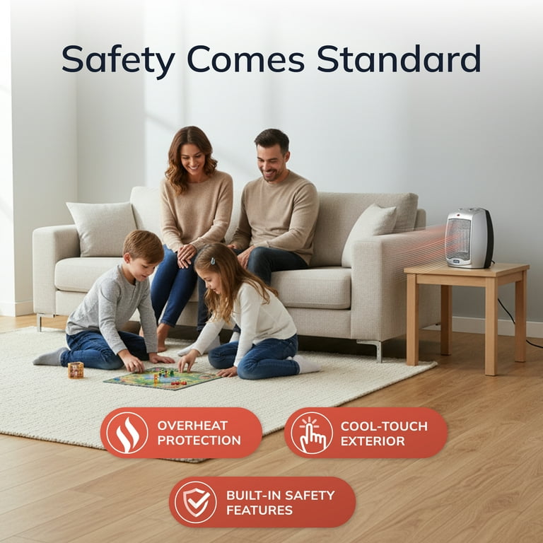 Lasko 1500W Electric Ceramic Space Heater with Adjustable Thermostat, 754200, Silver