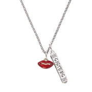 Delight Jewelry Goldtone Small Translucent Red Lips Silvertone Sisters Best Friends Forever Bar Charm Necklace, 23