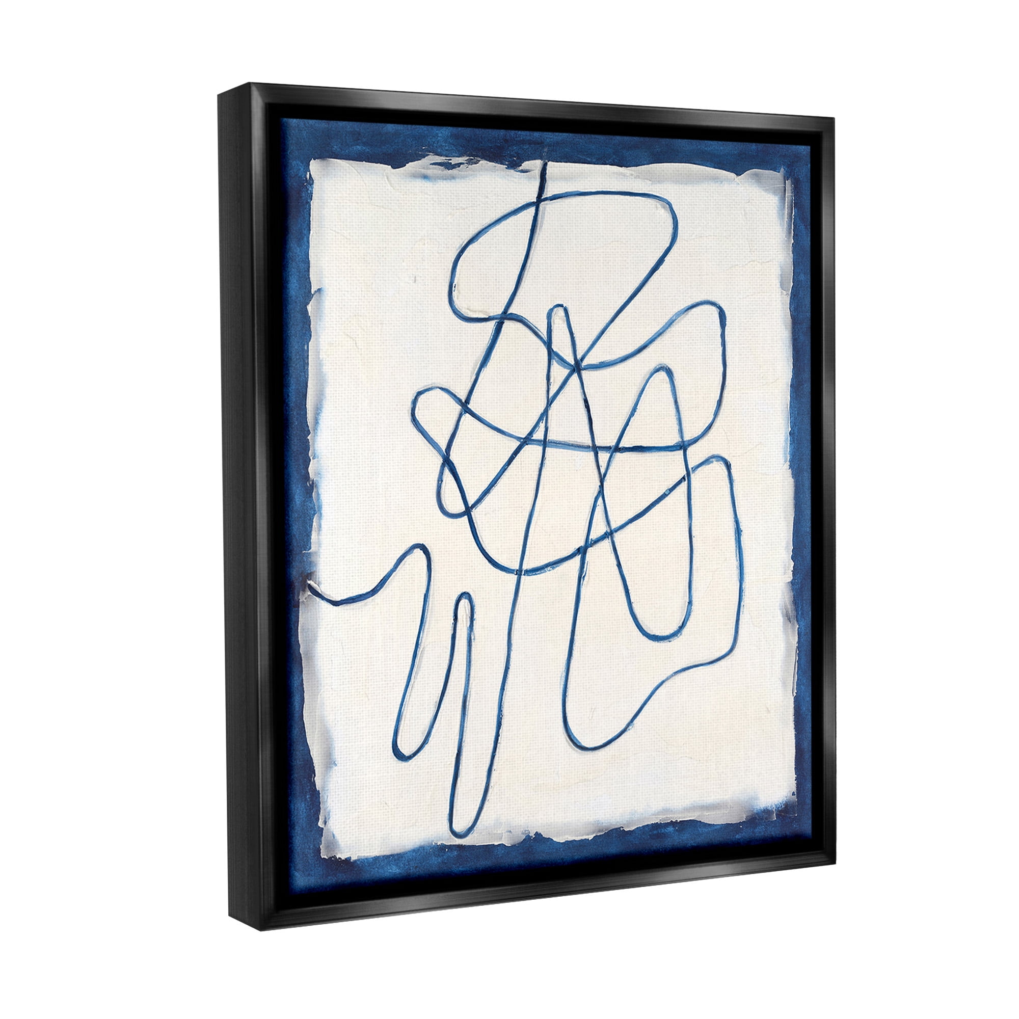 Stupell Industries Blue Line Abstraction Abstract Painting Black Floater Framed Canvas Art Print Wall Art, 25 x 31