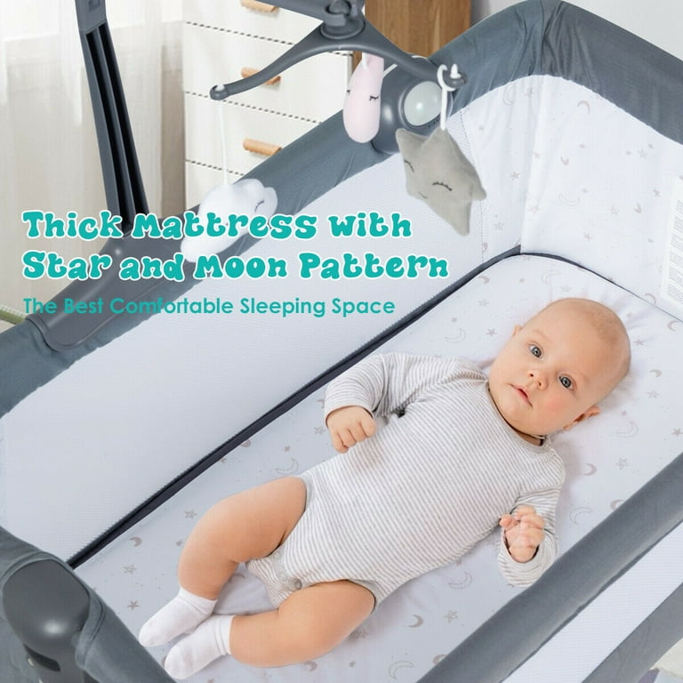 Gymax Height Adjustable Portable Baby Bed Side Crib W/ Music Box & Toys Dark Grey Gymax Height Adjustable Portable Baby Bed Side Crib W/ Music Box & Toys Dark Grey