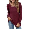 thumbnail image 2 of Langwyqu Long Sleeve Women Square Neck Puff Sleeve Solid Casual Sweatshirt Tops, 2 of 5