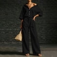 thumbnail image 6 of Women's Matching Tracksuit Set Baeitkot Women's Solid Casual 2 Piece Outfits Oversized Button Down Shirts High Waist Pleated Wide Leg Pants Loose Matching Tracksuit Set Black L, 6 of 7