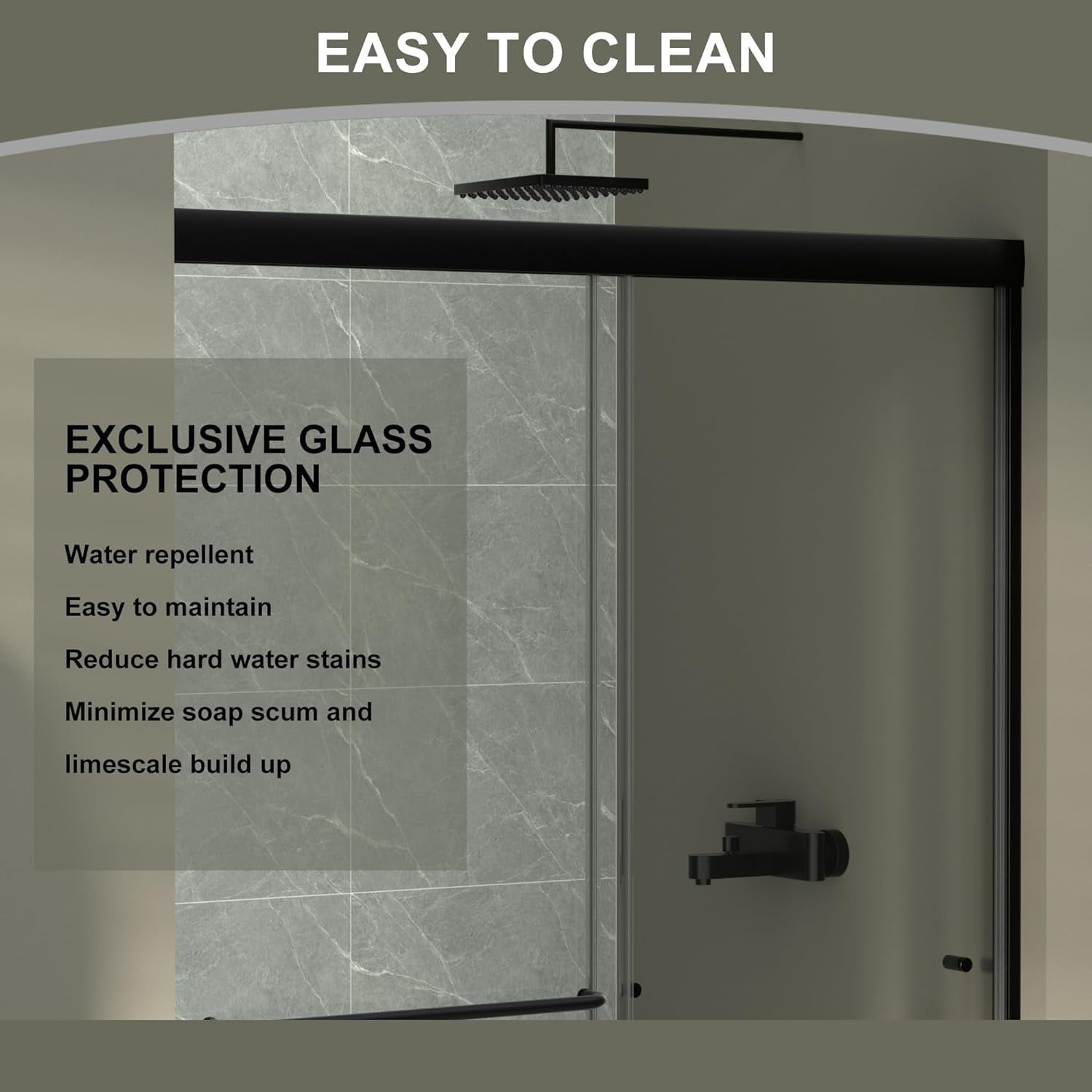 44-48" W x 72" H Semi-Frameless Sliding Glass Shower Door,  Matte Black Finish Shower Door with 1/4'' (6mm) Clear SGCC Tempered Glass