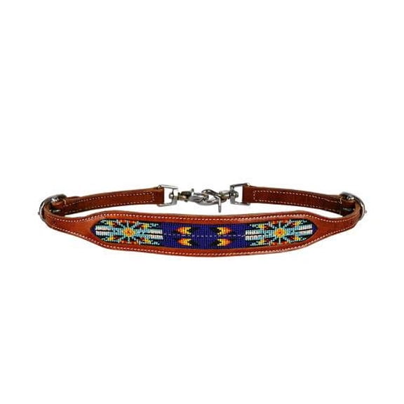 Showman Medium Oil Leather Wither Strap w/ Royal Blue Beaded Inlay