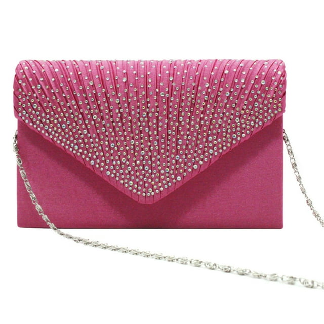Xingzhi Polyester Women Envelope Bag Hasp Rhinestone Replacement Stylish Fashionable Solid Color Handbag Pouch Birthday Gift Rose Red