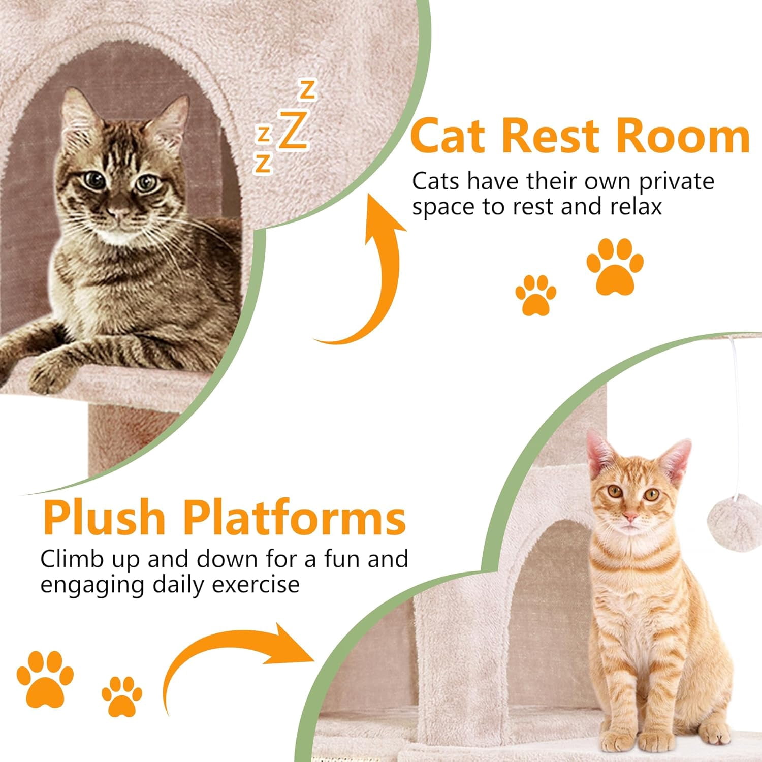 FDW Cat Tree for Indoor Cats 36" Cat Tower Multi-Level Indoor Cat Play Condo House with Scratching Posts, Spacious Perch,Beige