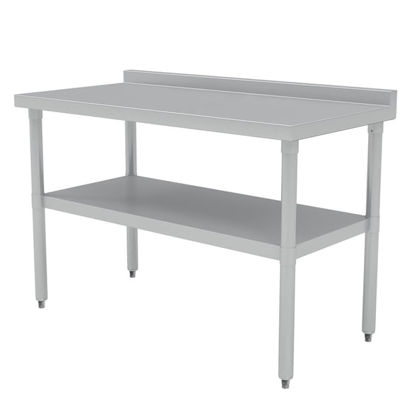 TROPOW Stainless Steel Work Table NSF Certified, Heavy-Duty Commercial Kitchen Table with Adjustable undershelf andBacksplash for Restaurant Hotel Home Use