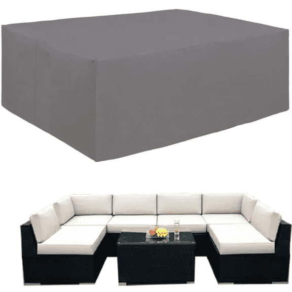 Easy-Going 600D Heavy Duty Patio Furniture Cover, Outdoor Rectangular Table and Chair Set, Waterproof Sectional Set (110"L x 84"W x 28"H, Grey)