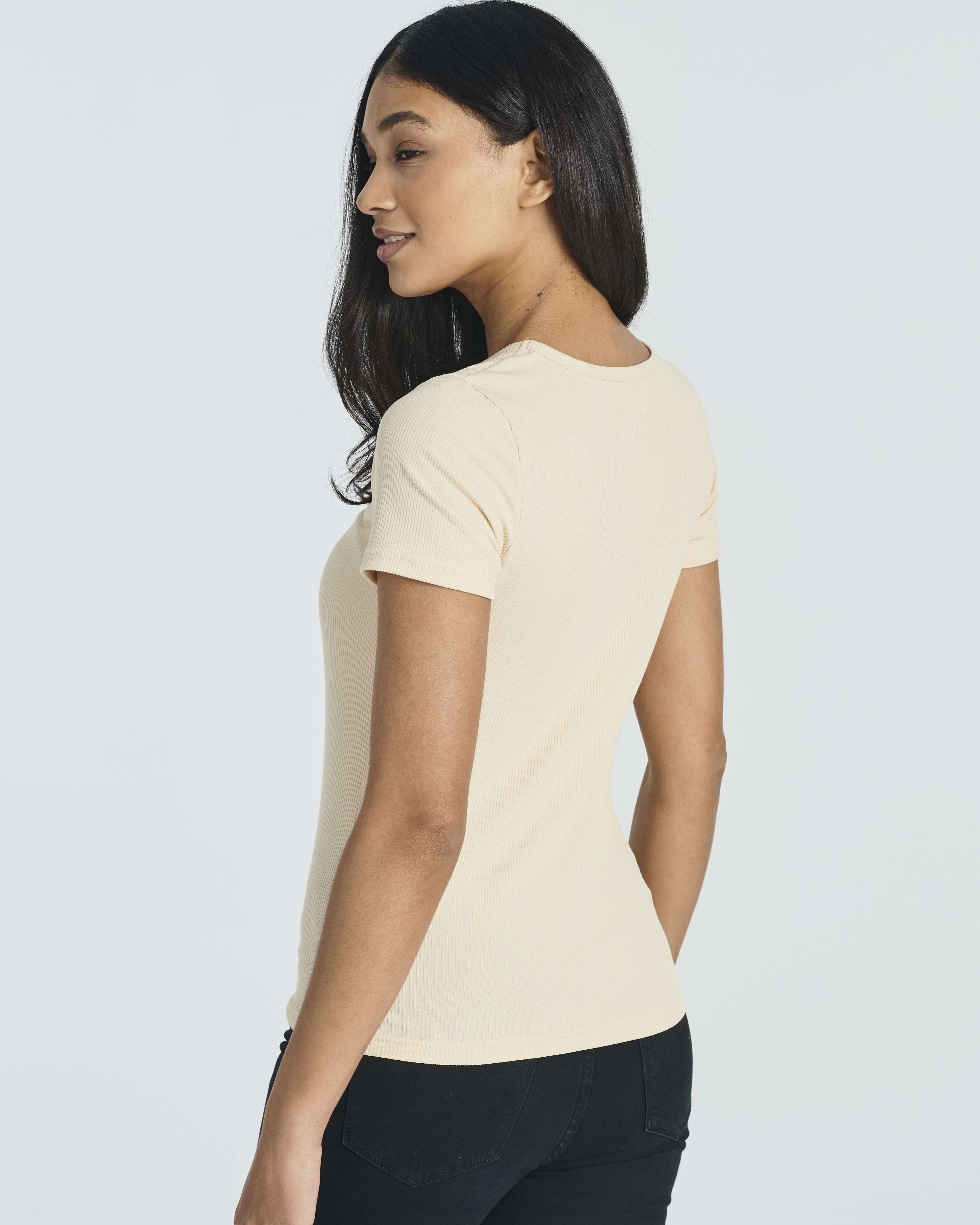 5 Pack: Women's Soft Ribbed Short Sleeve V-Neck T-Shirt Casual Summer Tee Shirts