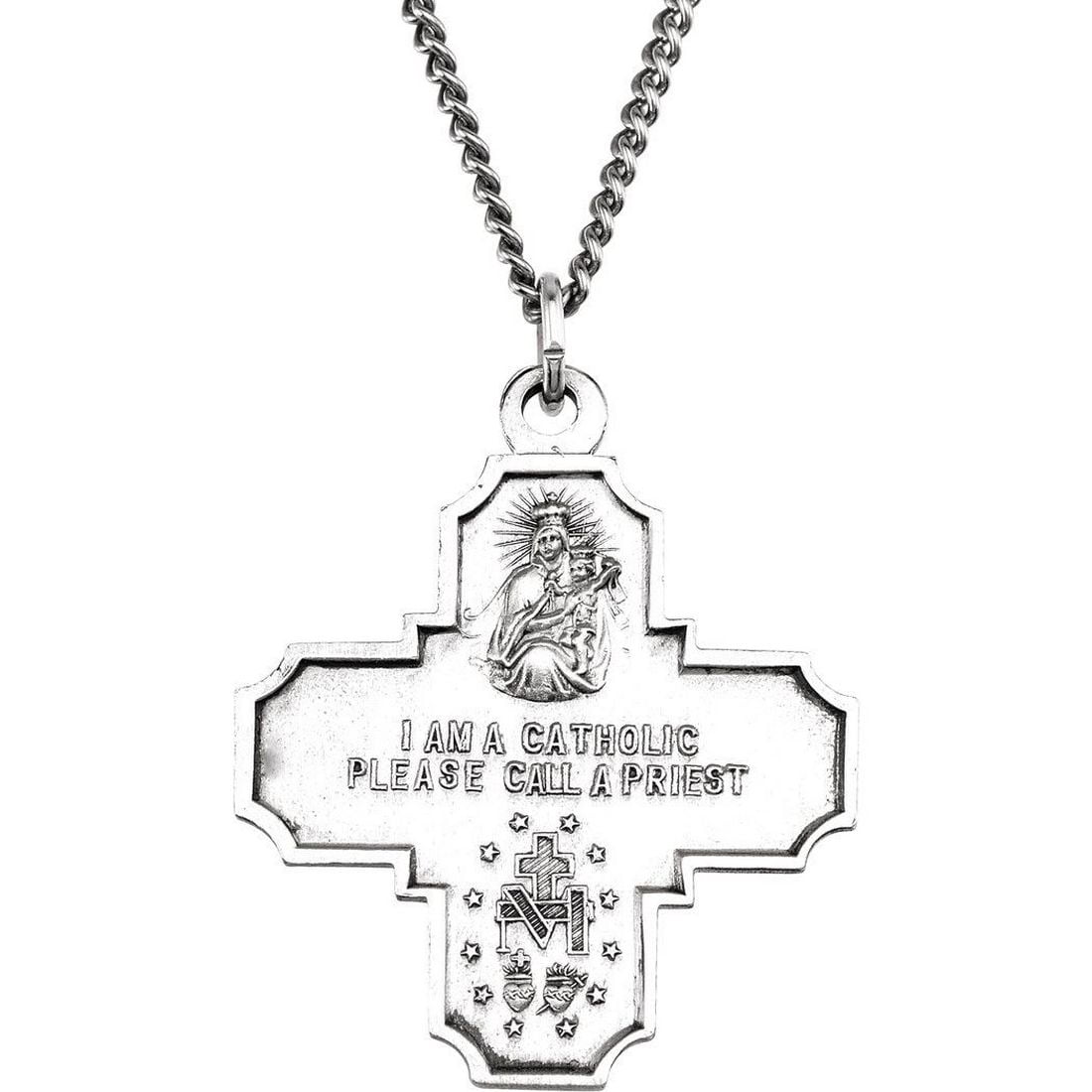 925 Sterling Silver 30x29mm Polished Four-way Religious Faith Cross Medal With 24 Inch Chain Chain Necklace for Women an