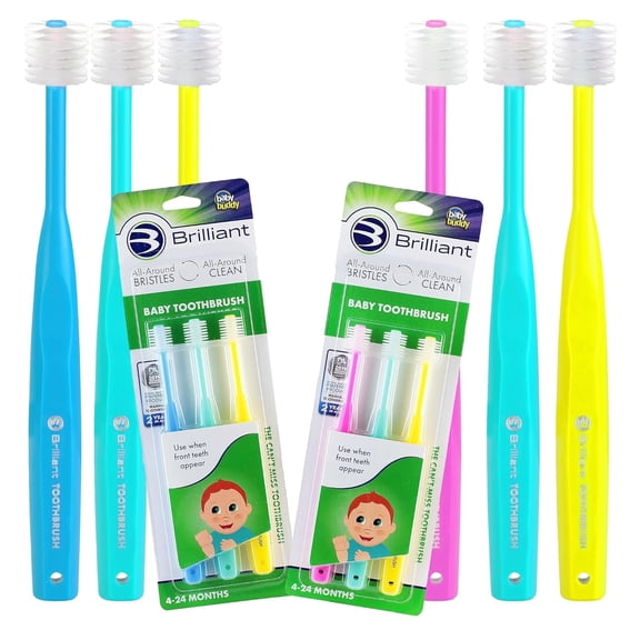Brilliant Infant Toothbrush, Ages 4–24 Months, Soft Bristles, Round Head, Multi Color, 6-Pack