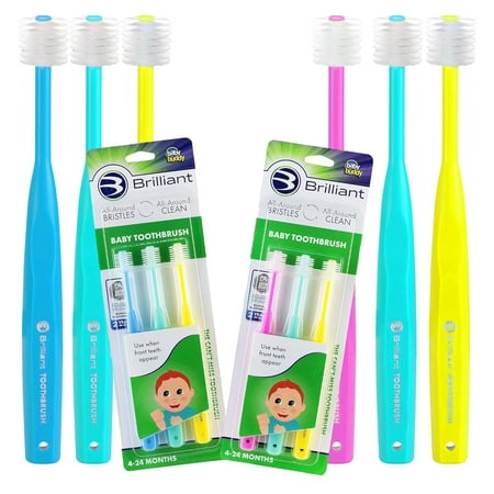 Brilliant Infant Toothbrush, Ages 4–24 Months, Soft Bristles, Round Head, Multi Color, 6-Pack