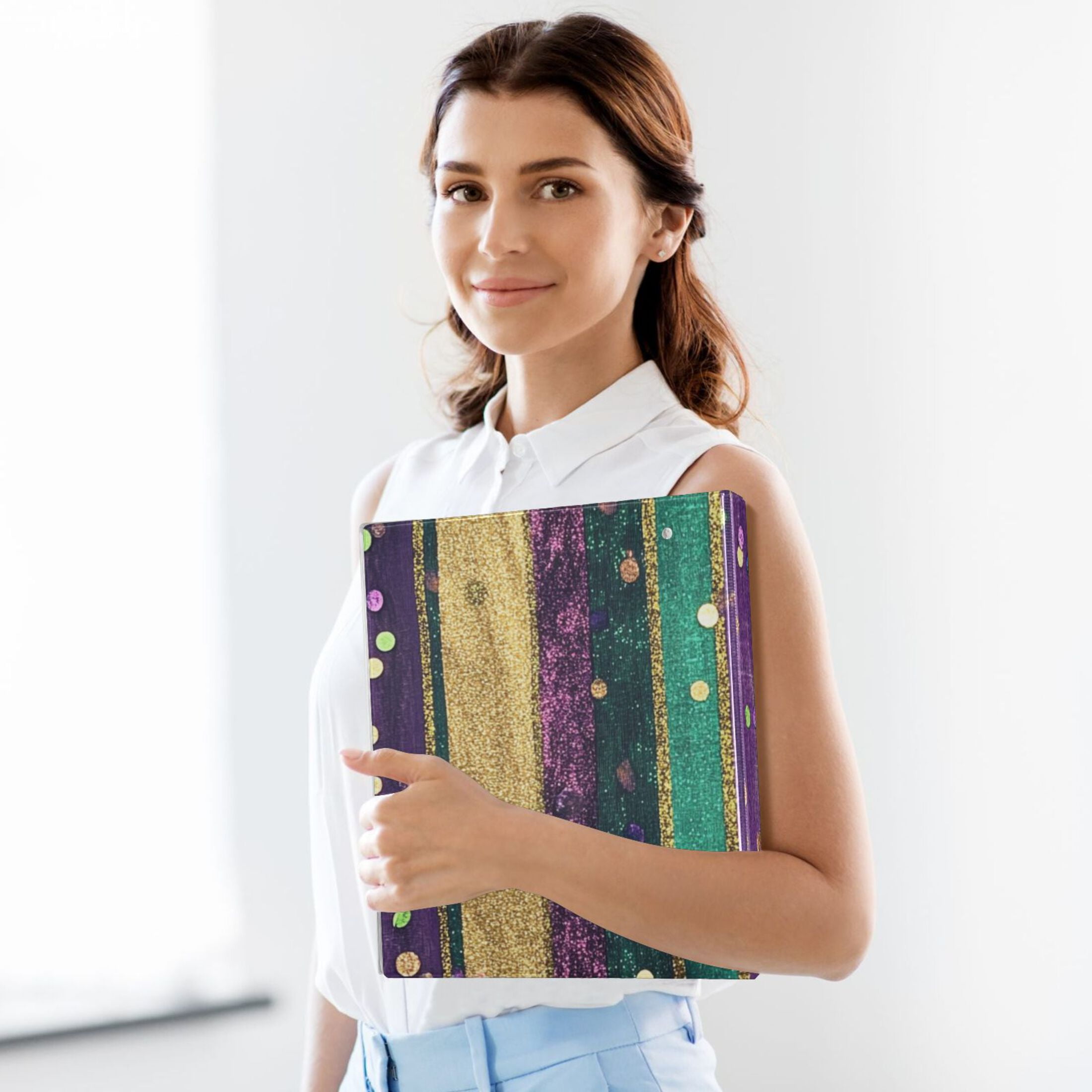 Mardi Gra Strapes 3 Ring Binders 1.5 inch Hardcover File Folders with Interior Pockets A4 Size Organizer for School Office Hospital Set of 2