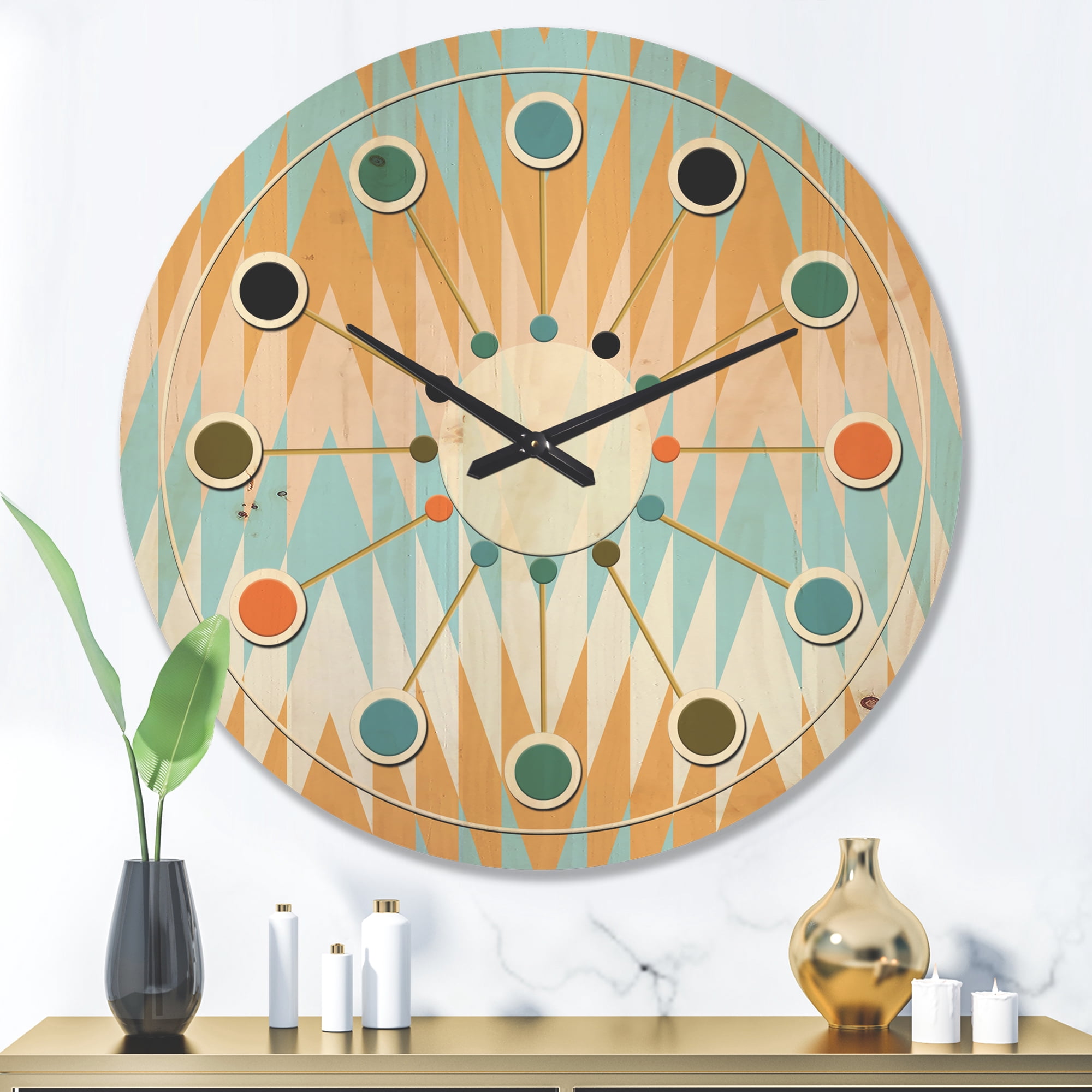 Designart 'Abstract Retro Design XI' Mid-Century Modern Wood Wall Clock