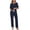 Navy Blue, variant on ANLIQI 100% Cotton Pajamas for Women Short Sleeve Sleepwear & Pants 2 Piece Pjs Loungewear Pj Set with Pocket S-XXL(Black,S)