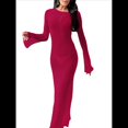 thumbnail image 2 of Vestido de Crochet para Mujer, de Larga, de y Espalda Abierta, Tejido de Punto Vino Tinto S, 2 of 8
