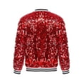 thumbnail image 2 of vastwit Girls Shiny Sequin Varsity Jacket Kids Long Sleeve Front Zipper Baseball Bomber Jacket Coat Red 14, 2 of 7