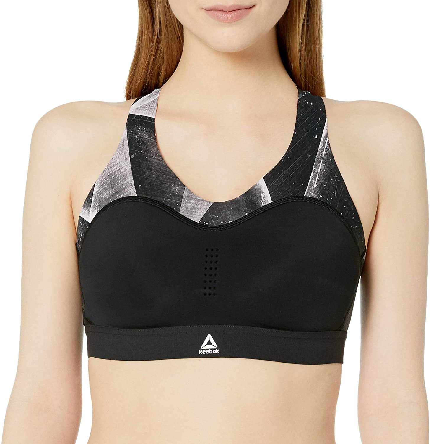 Reebok Women's PureMove Sports Bra, Black Shatter Print, Small/Medium