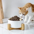 thumbnail image 5 of Recipiente de cerámica redondo PENGJJMXG con soporte de madera plato elevado duradero para comida y agua para mascotas, 5 of 5