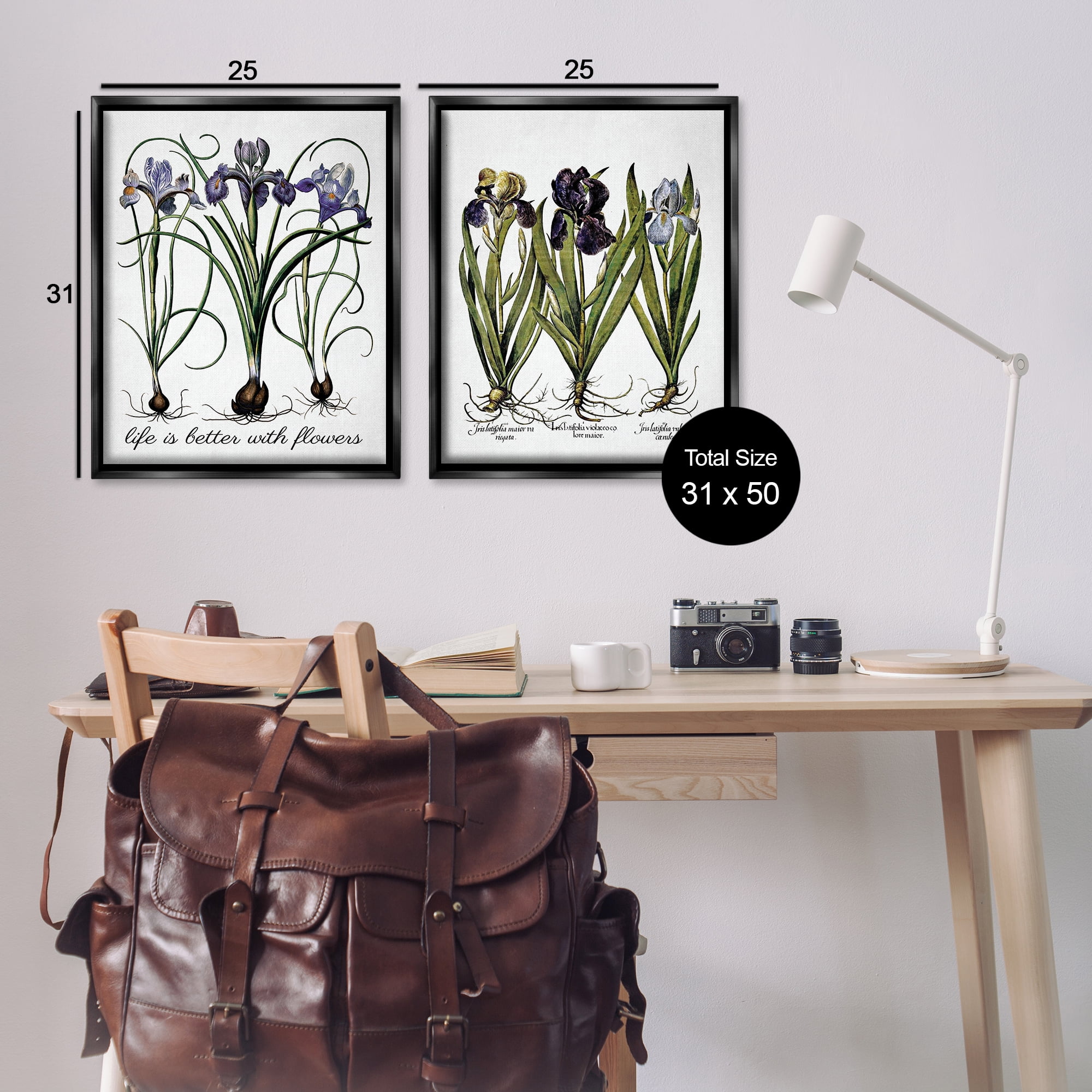 Stupell Industries Better with Flowers Iris Bulb Plants & Flowers Painting Black Floater Framed Canvas Art Print Wall Art, 31 x 25, Set of 2