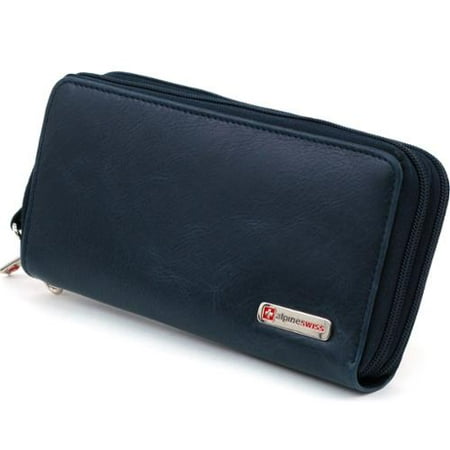 Womens Organizer Wallet Genuine Leather Wristlet Checkbook Clutch Bag Mini Purse Blue Organizer Wallet