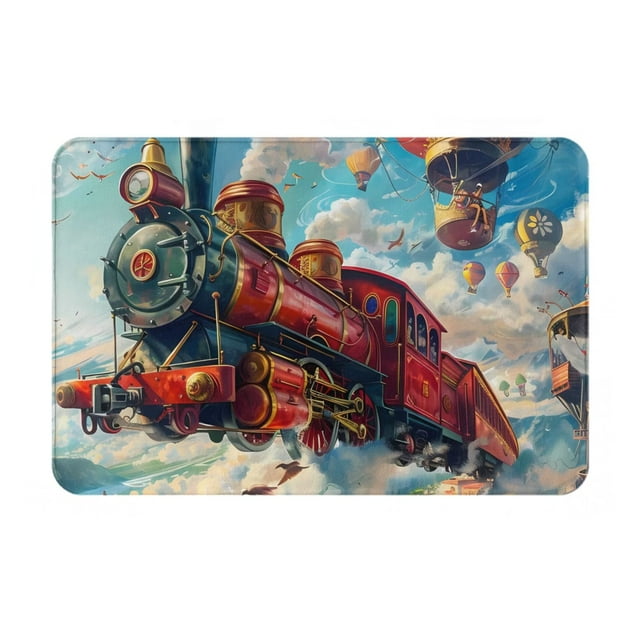 Balery Beautiful Red Train Hot Air Balloon Felpudo de franela, resistente a las manchas y a la decoloración, para uso interior y exterior, fácil de limpiar, 40 x 60 cm