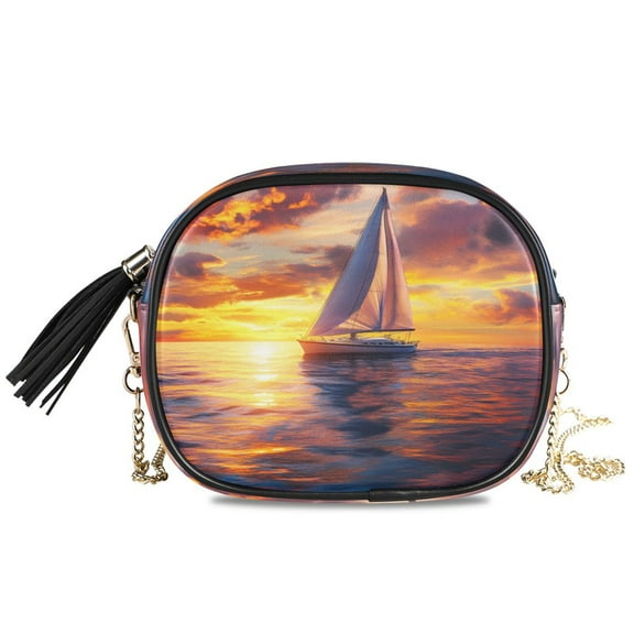 Womens Casual Chain Shoulder Bag Simple style White Sailboat Crossbody Bag