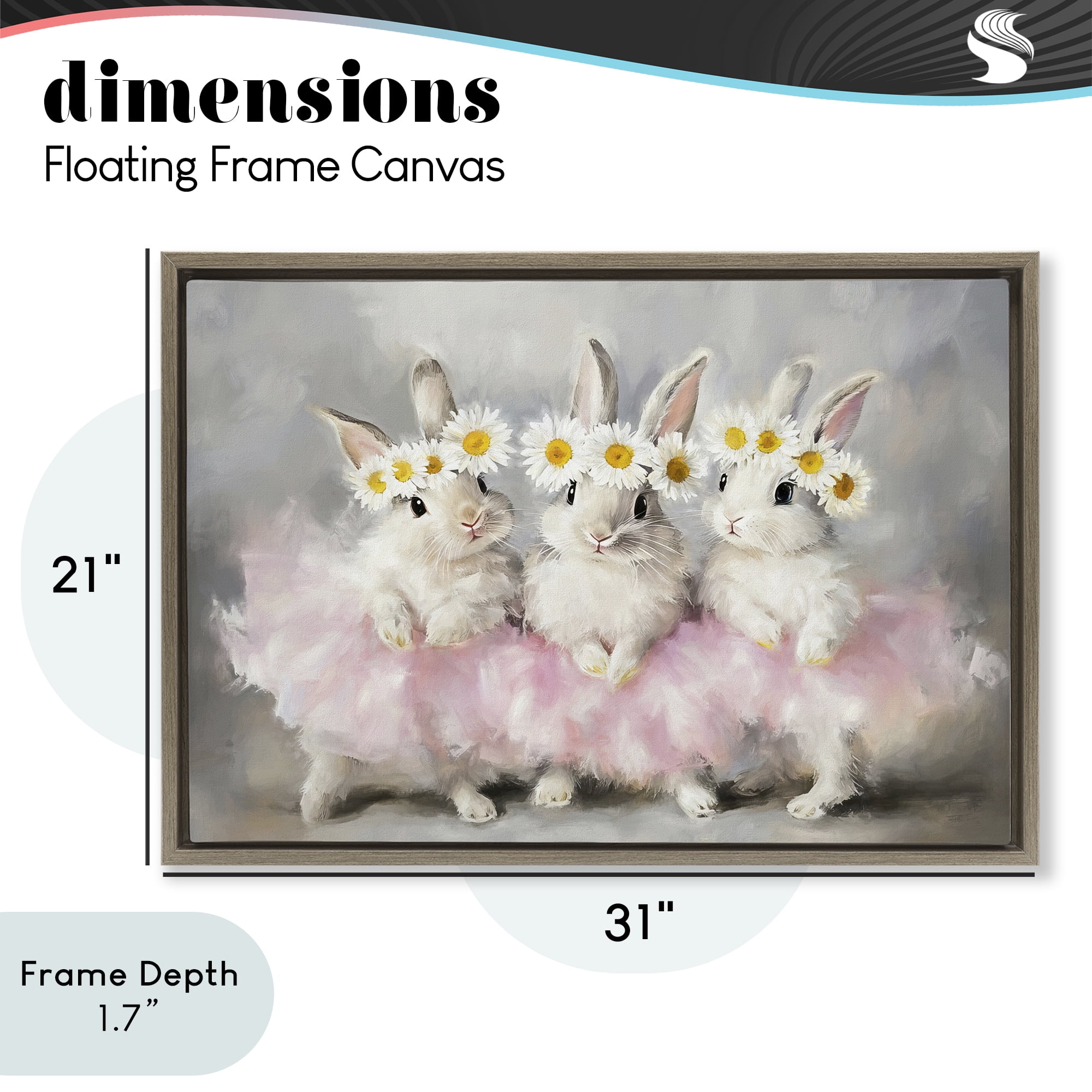 Stupell Industries Dancing Bunnies in Tutus Brown Framed Floater Canvas Wall Art, design by Tina LeCour