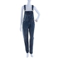 thumbnail image 2 of Feinuhan Womens Blue Denim Jean Straight Leg Distressed Pocket Bib Overalls, 2 of 6