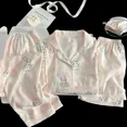 thumbnail image 2 of Ropa de dormir de algodón de nube para mujer, ropa de hogar de manga corta con cuello vuelto, conjunto de tres piezas, traje de regreso a casa dulce de verano, 2 of 5