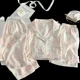 thumbnail image 2 of Ropa de dormir de algodón de nube para mujer, ropa de hogar de manga corta con cuello vuelto, conjunto de tres piezas, traje de regreso a casa dulce de verano, 2 of 5