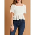 thumbnail image 5 of INSPIRE CHIC Women's Ruffle Peplum Square Neck Flare Short Sleeve Crop Smocked Blouse M White, 5 of 7